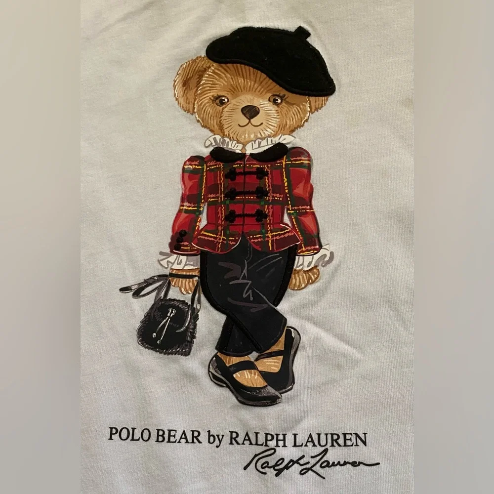Ralph‎ Lauren Polo Bear Girls’ Sz 6X Parisian Inspired White Long Sleeve Tee